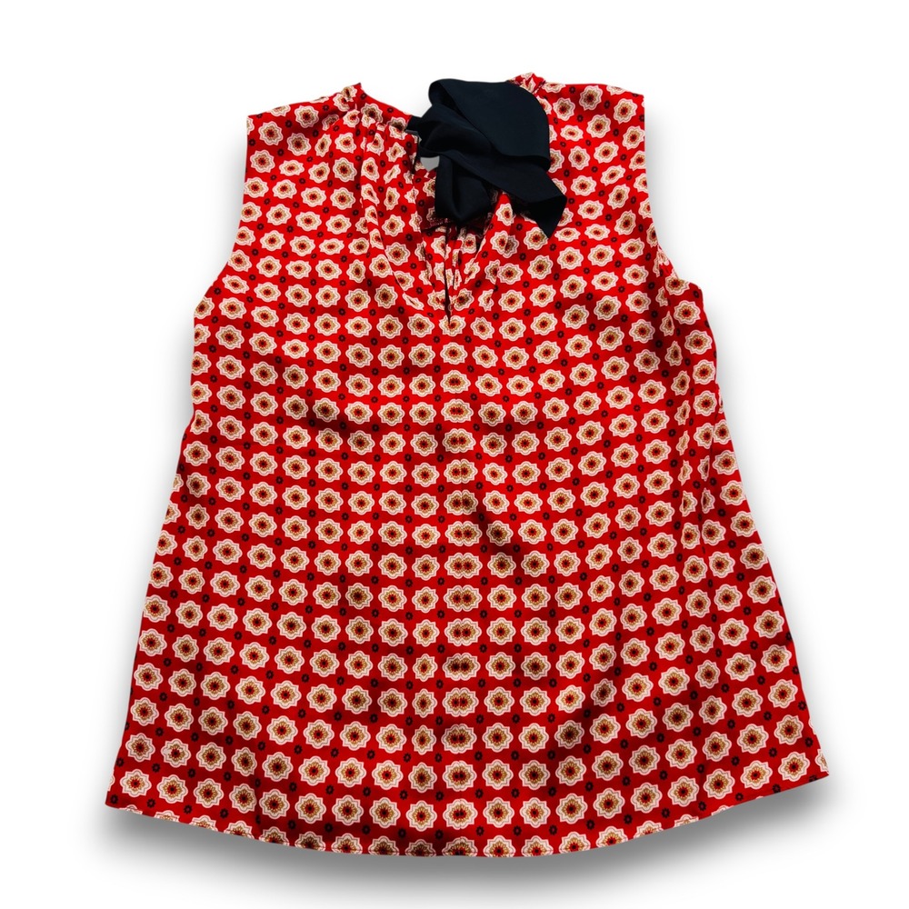 Anne Klein Womens Red Floral Sleeveless Bow Tie Back Blouse Top Med 102M1GA1477